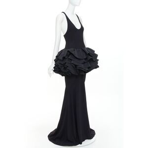 rare ALEXANDRE VAUTHIER COUTURE black scoop ruffle peplum evening gown dress